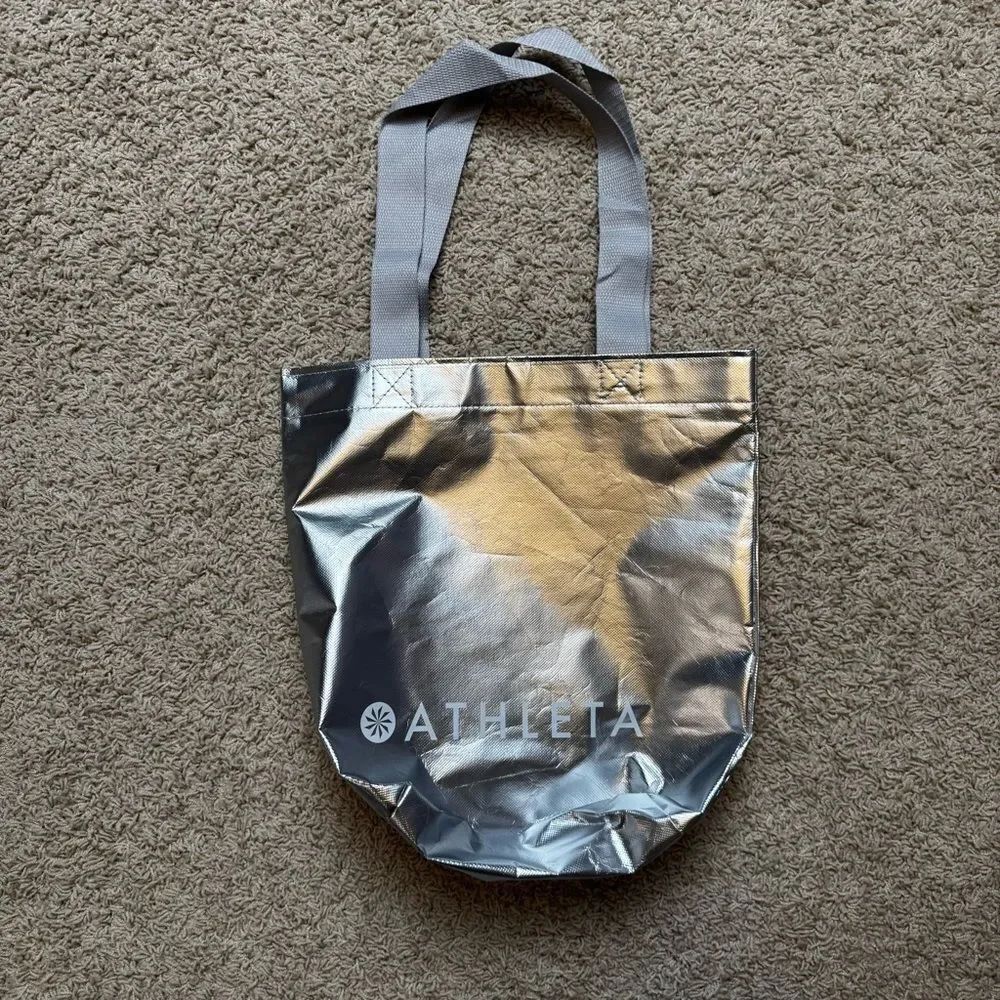 Athleta Silver Metallic Small Tote Bag New Reusable bag